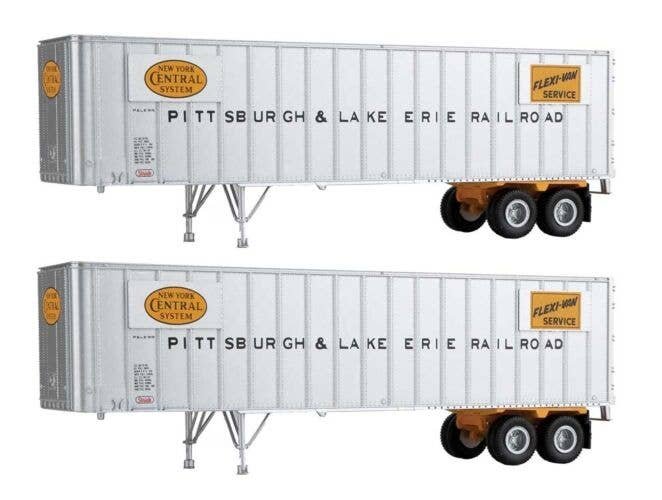 Flexi-Van 40′ Trailer 2-Pack - Assembled -- Pittsburgh & Lake Erie (yellow NYC logo, Flexi-Van placards end doors), HO, Walthe