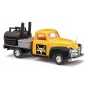 1950 Chevy Pickup Truck with BBQ Flatbed - Assembled -- King of Barbecue (yellow, black), HO, Busch Gmbh & Co Kg 48239