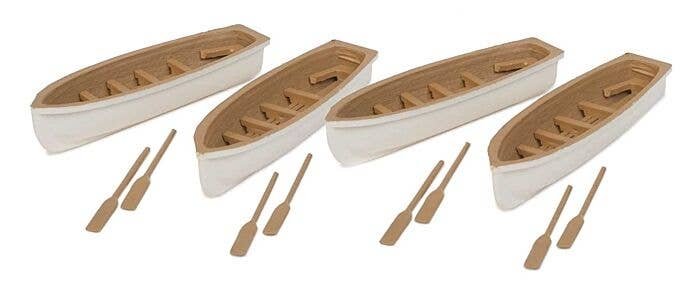 Row Boat 4-Pack - Assembled -- White, Tan, HO, Walthers SceneMaster 4163