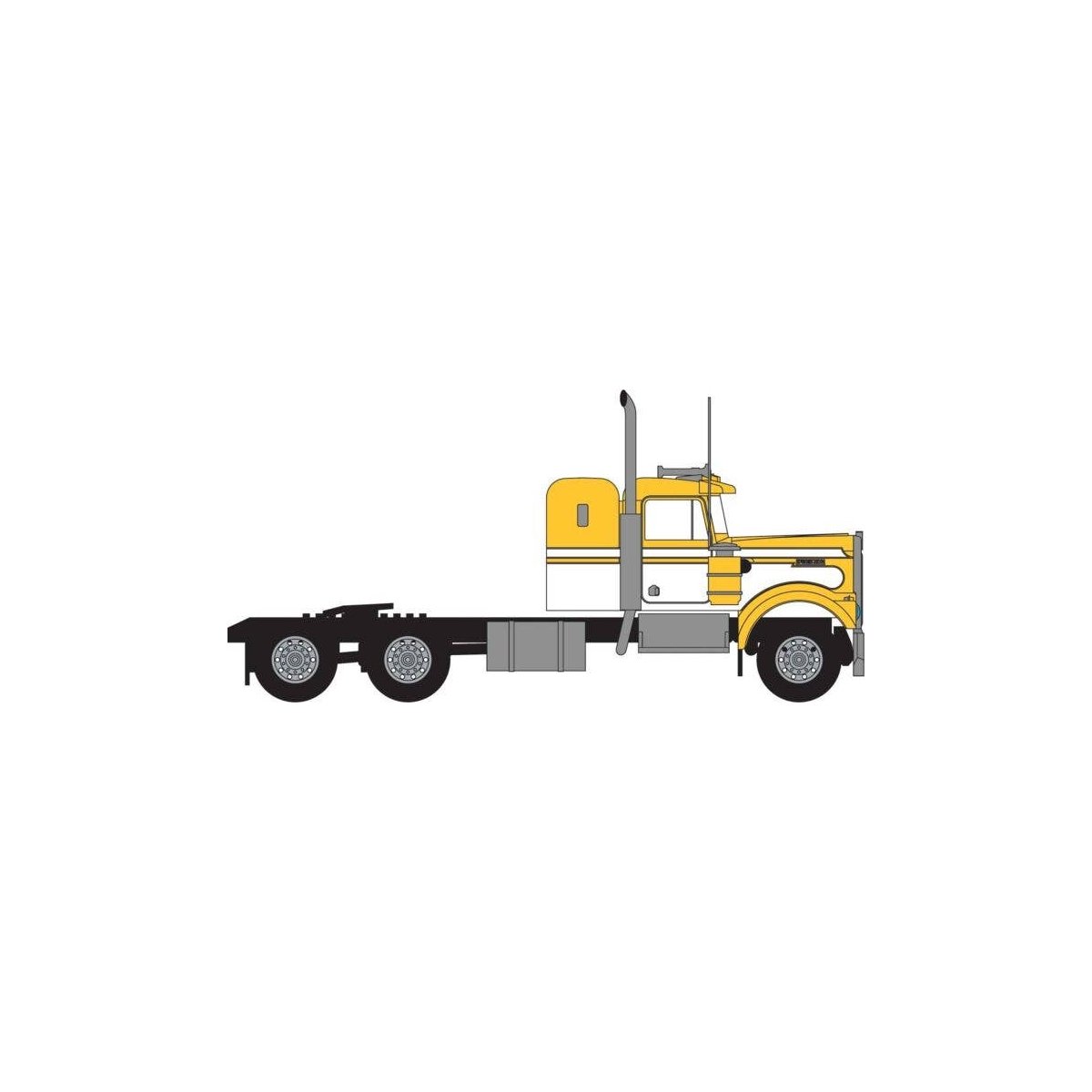 1970s Kenworth W900 Seminole Tractor w/36′ Sleeper Cab - Assembled -- Yellow, White, N, Trainworx Inc 49036