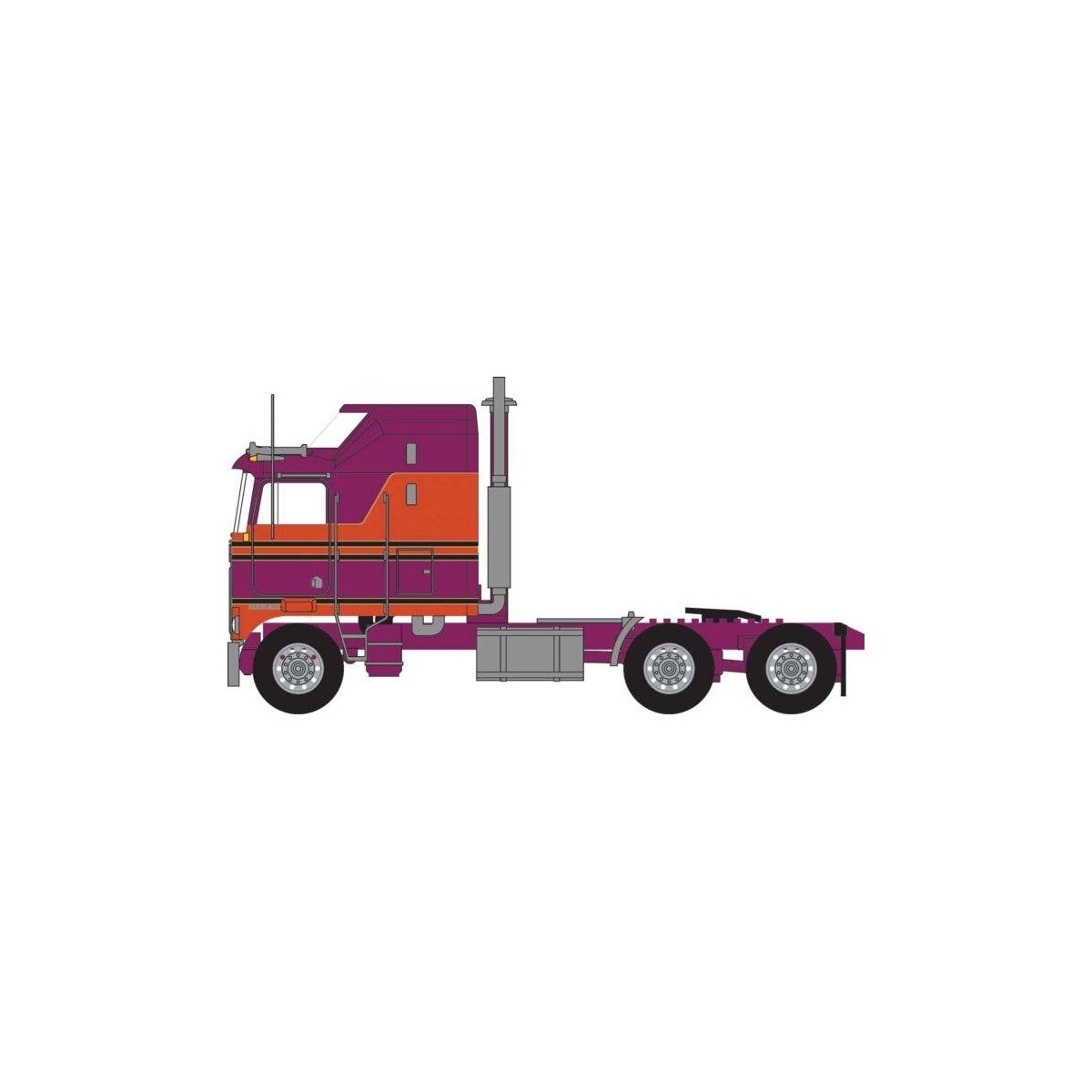 1970s Kenworth K100 Salem Tractor w/Aerodyne Sleeper Cab - Assembled -- Burgundy, Orange, N, Trainworx Inc 41063