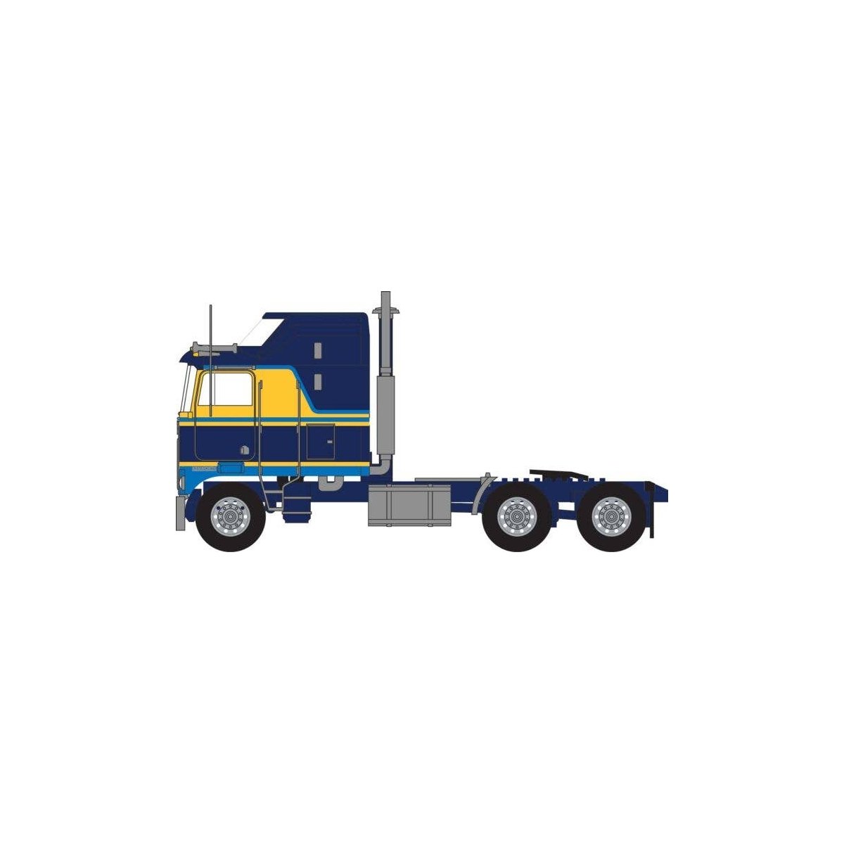 1970s Kenworth K100 Potomac Tractor w/Aerodyne Sleeper Cab - Assembled -- Blue, Yellow, N, Trainworx Inc 41066