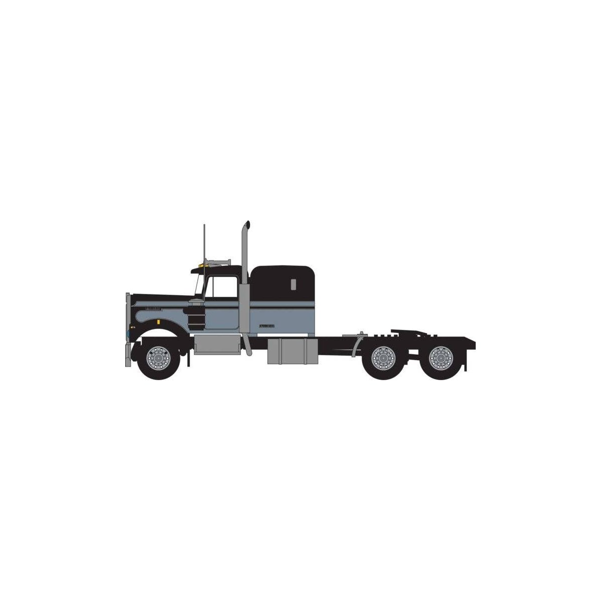 1970s Kenworth W900 Seminole Tractor w/60′ VIT Sleeper Cab - Assembled -- Black, Gray, N, Trainworx Inc 49041