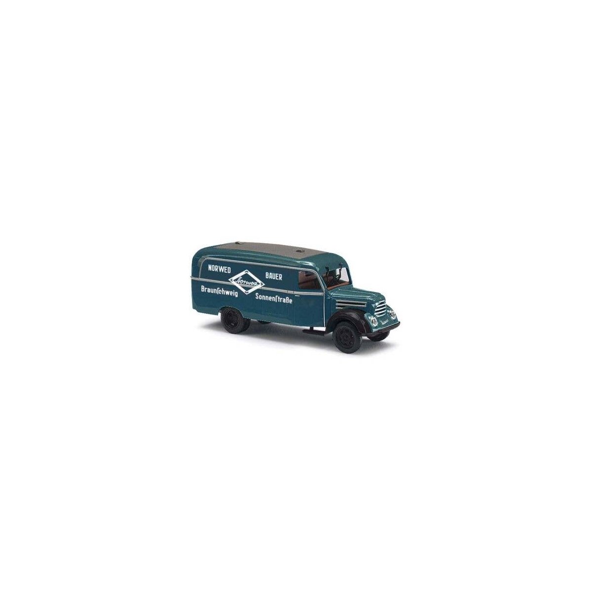 1953 Robur Garant K 30 Cargo Van - Assembled -- Norwegian Bauer Braunschweig (dark blue, blac, HO, Busch Gmbh & Co Kg 51814