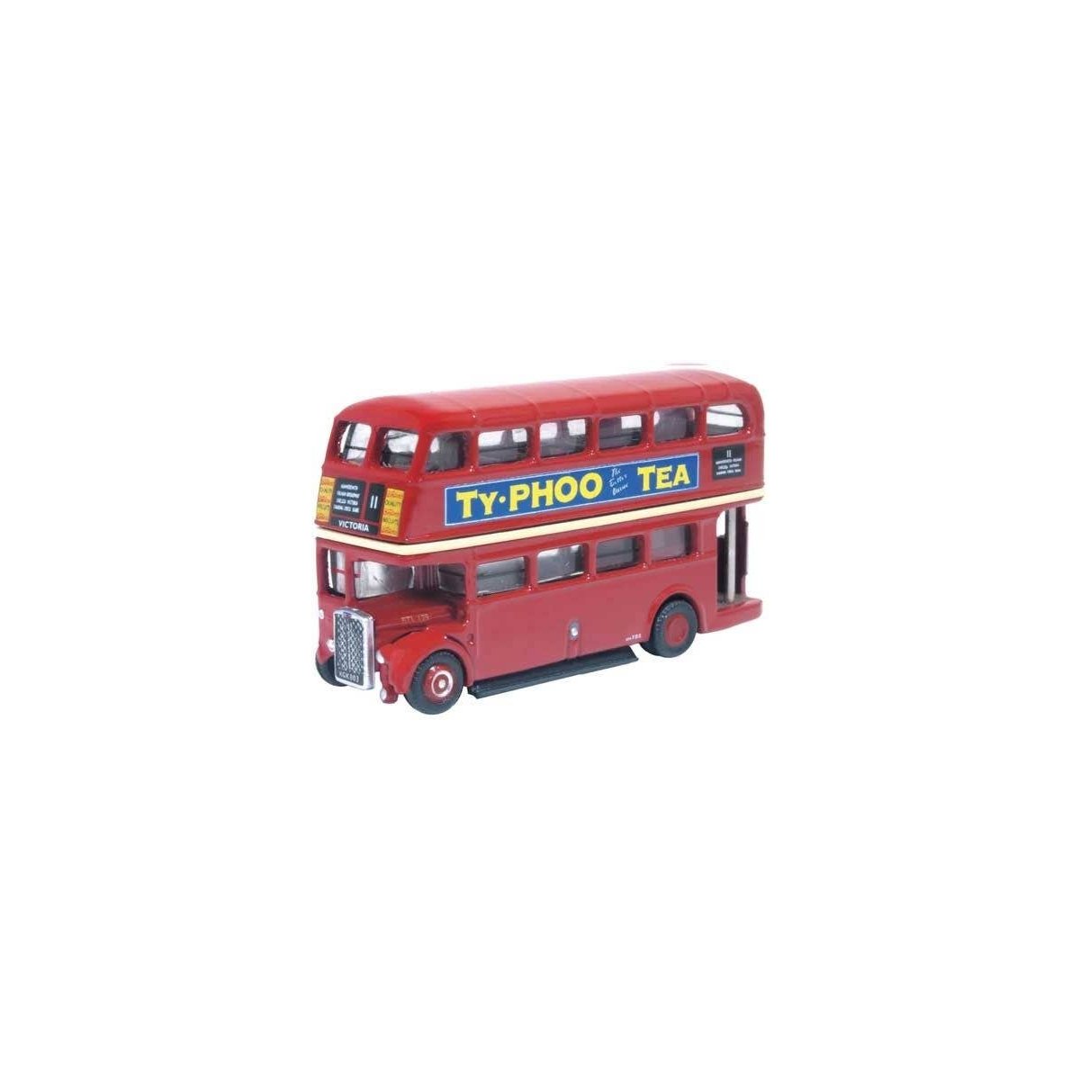 RTL Double-Deck Bus - Assembled -- London Transport (red, blue, yellow, Ty-Phoo Tea Ad), N, Oxford Diecast NRTL005