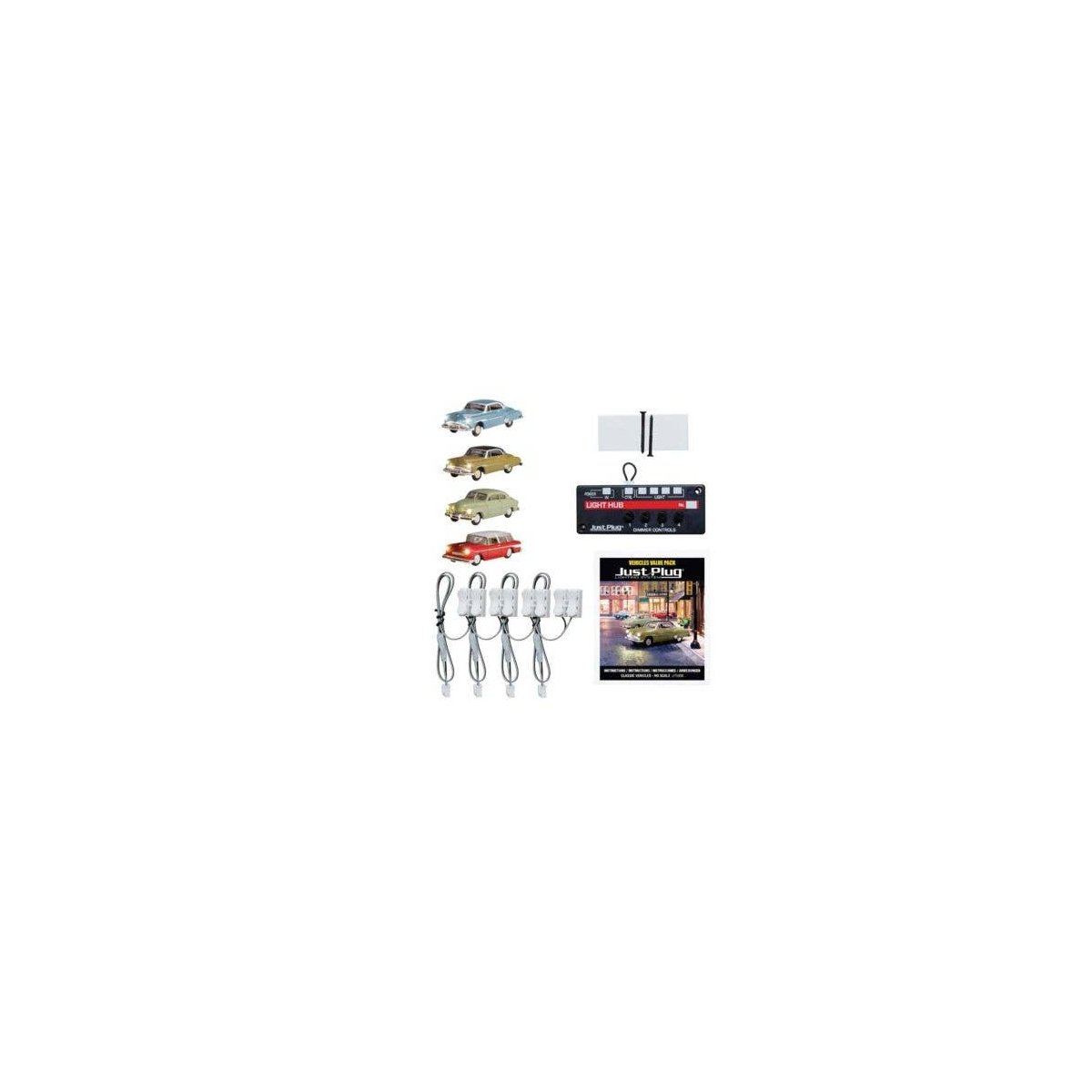 Classic Vehicles - Just Plug Value Pack -- 1 Each: Midnight Ride, Blue Coupe, Comfy Cruise, Down, HO, Woodland Scenics 5908