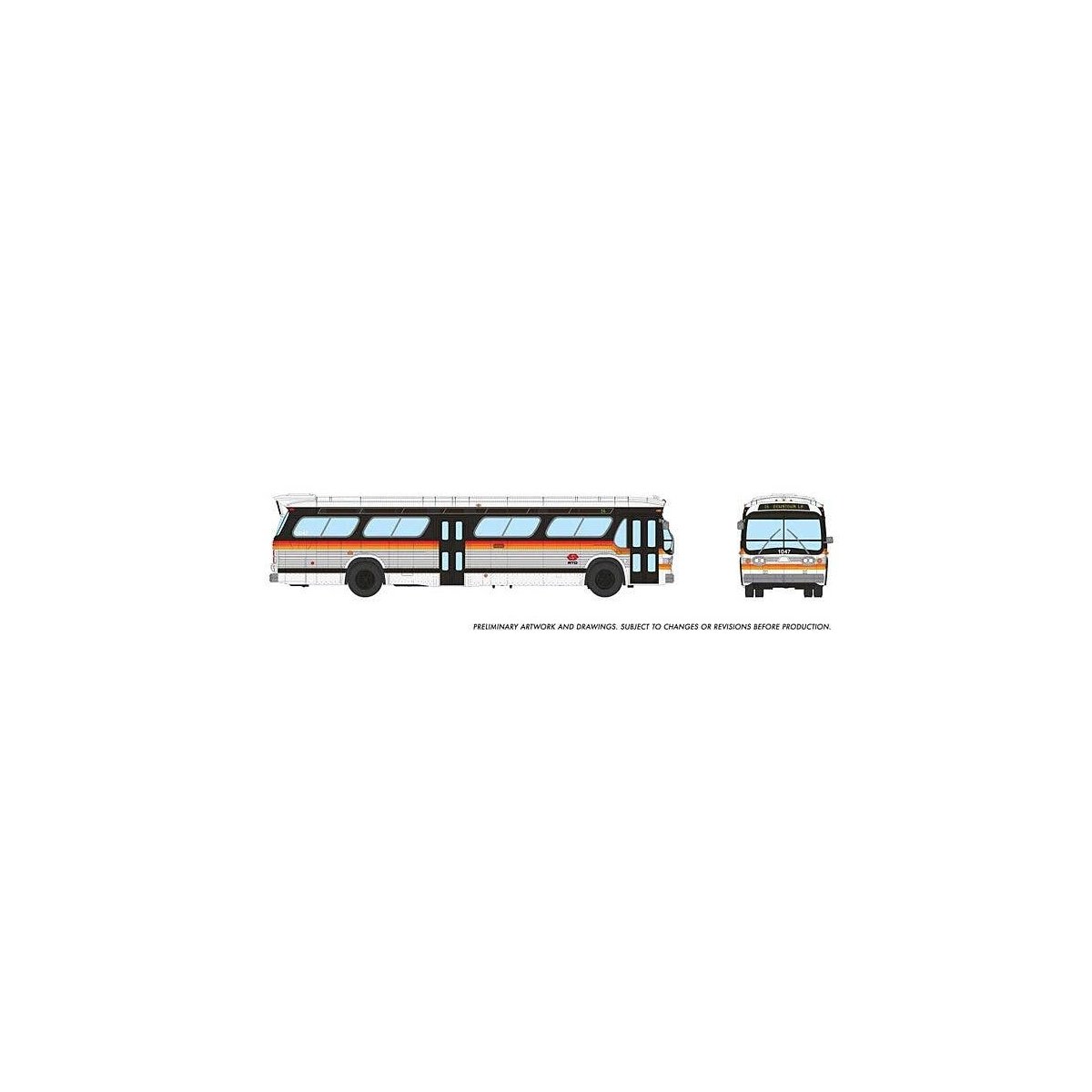 1959-1986 GM New Look/Fishbowl Bus - Deluxe Lighted - Assembled -- Los Angeles SCRTD 1047 (wh, HO, Rapido Trains Inc 753141