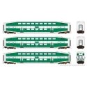 Bi-Level Commuter 2 Coach and Cab Car Set - Ready to Run -- GO Transit Set 1 (Cab 206 Coach 2104, 2133) (Early Scheme white, gre