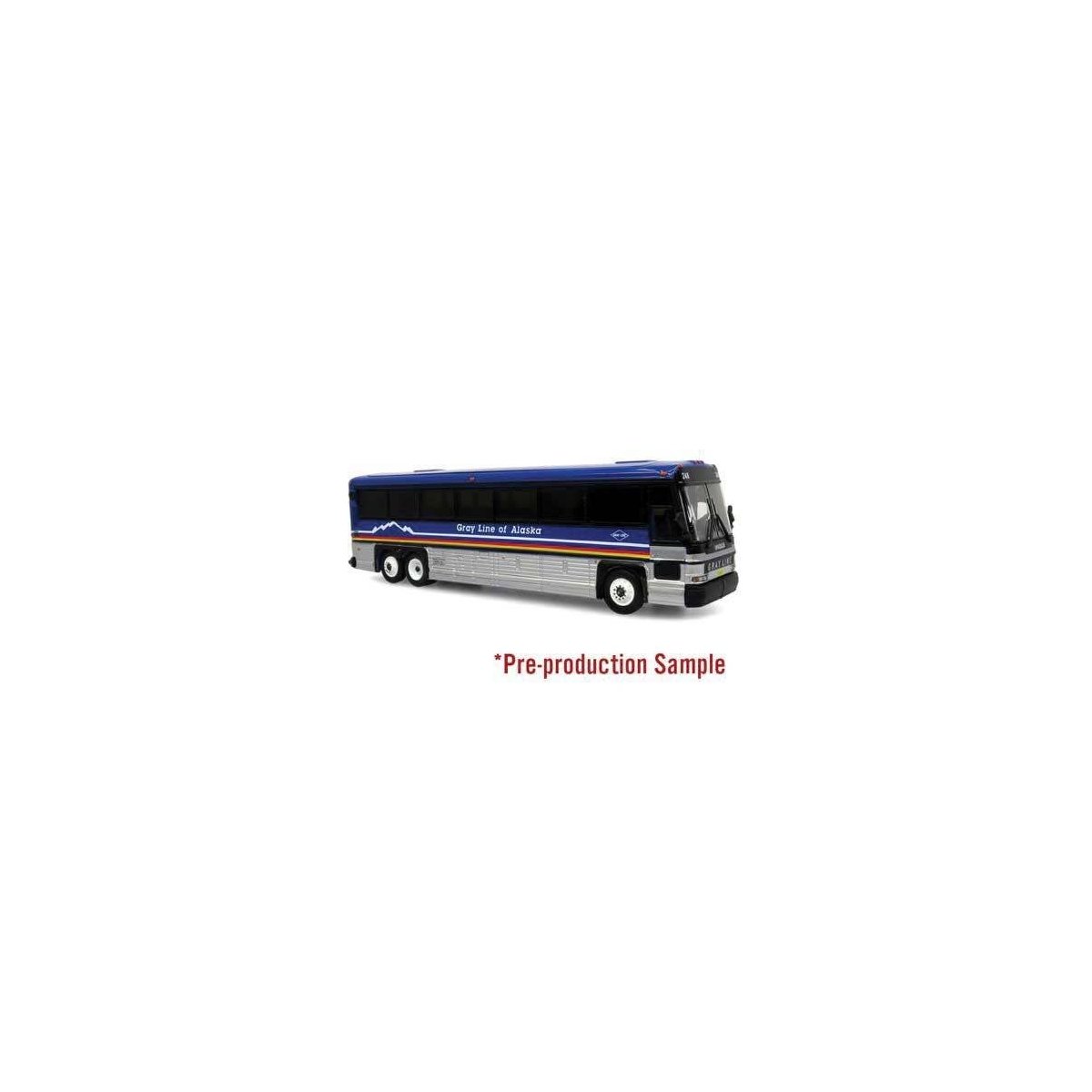 MCI D4000 Coach - Assembled -- Gray Line Alaska (blue, white, red, yellow, black), HO, Iconic Replicas 870621