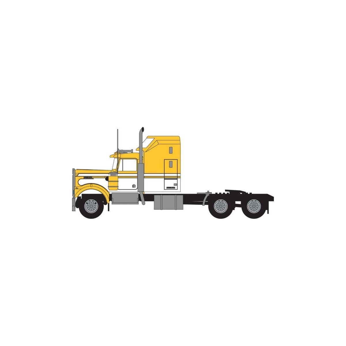 1970s Kenworth W900 Seminole Tractor w/60′ VIT Aerodyne Sleeper Cab- Assemb -- Yellow, White, N, Trainworx Inc 49046