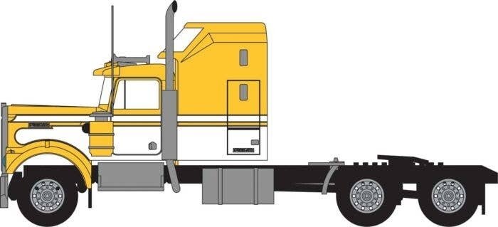 1970s Kenworth W900 Seminole Tractor w/60′ VIT Aerodyne Sleeper Cab- Assemb -- Yellow, White, N, Trainworx Inc 49046