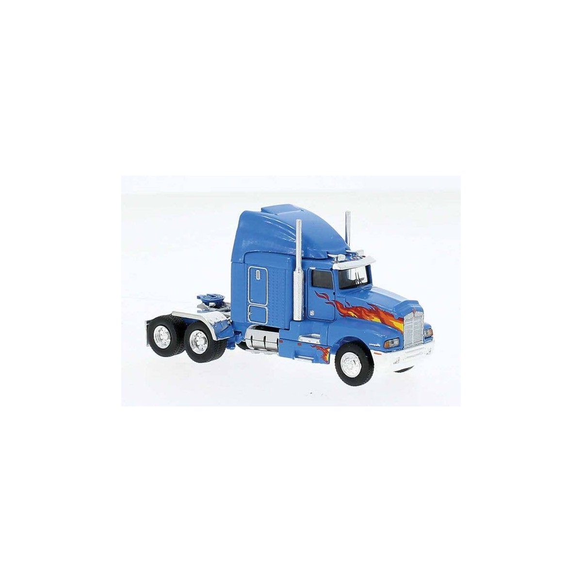 1984 Kenworth T600 Sleeper-Cab Tractor Only - Assembled -- Blue, Orange Flames, HO, Brekina Automodelle 85934