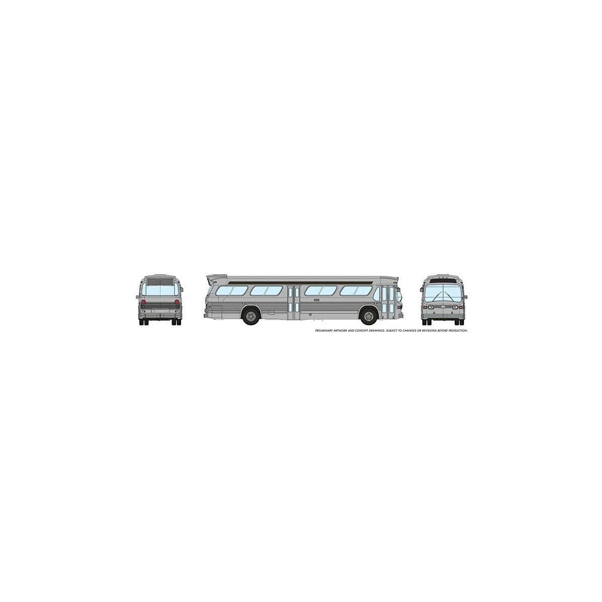 1959-1986 GM New Look-Fishbowl Bus with Working Headlights - Assembled -- Silver, N, Rapido Trains Inc 573099