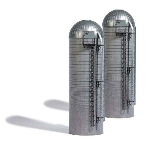 Tall Concrete Farm Silos -- Kit - 2-15/16` 7.5cm Diameter x 9-5/8` 24.5cm Tall pkg(2), HO, Busch Gmbh & Co Kg 1913