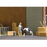 Calf Feeding - Action Set -- Girl Feeding Calf, Stable Tools, Hay Bales, HO, Busch Gmbh & Co Kg 7932