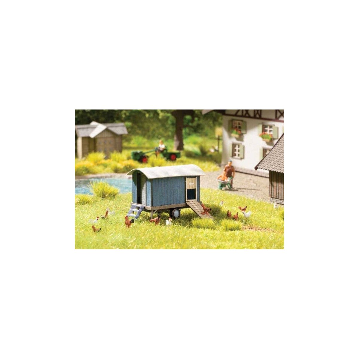 Henmobile - Chicken Coop Trailer - Laser-Cut Minis -- Laser-Cut Card Kit, HO, Noch Gmbh & Co 14377