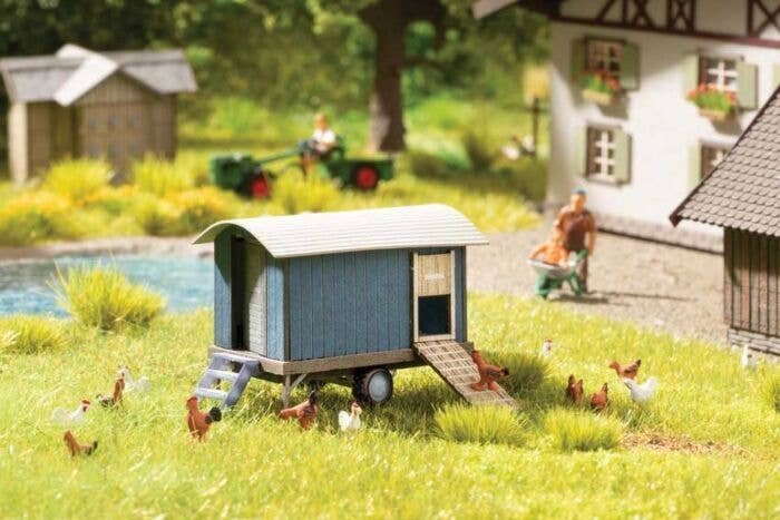 Henmobile - Chicken Coop Trailer - Laser-Cut Minis -- Laser-Cut Card Kit, HO, Noch Gmbh & Co 14377