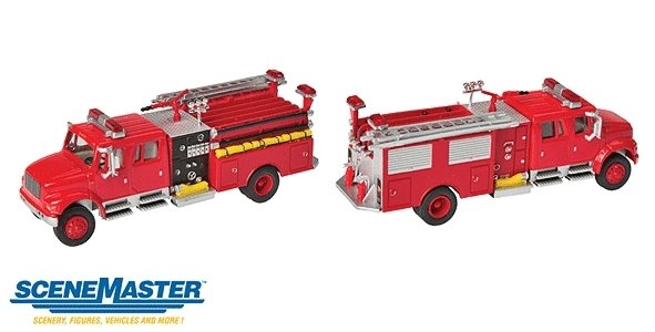 International(R) 4900 Crew Cab Fire Engine - Assembled -- Red, HO, Walthers SceneMaster 11841