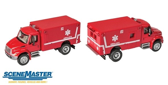 International(R) 4300 EMS Ambulance - Assembled -- Red, HO, Walthers SceneMaster 11931