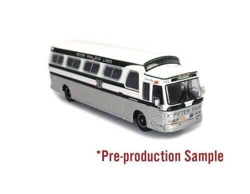 1966 GM 4107 Motorcoach Bus - Assembled -- Peter Pan (Destination: Providence, white, silver, blue), HO, Iconic Replicas 870286