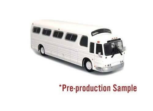 1966 GM 4107 Motorcoach Bus - Assembled -- Painted, Unlettered (silver, white), HO, Iconic Replicas 870288