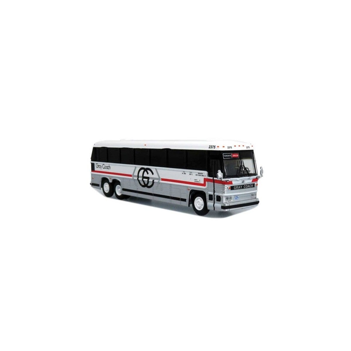 1985 MCI MC-9 Motorcoach Bus - Assembled -- Gray Coach (white, red, gray), HO, Iconic Replicas 870330