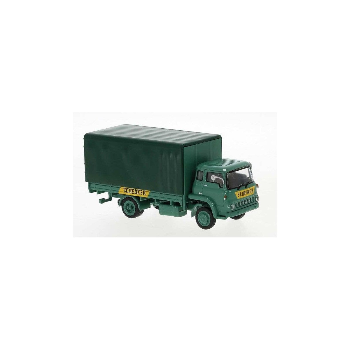 Bedford Low-Side Truck with Canvas Cover - Assembled -- Schenker (green, yellow German Lettering), HO, Brekina Automodelle 35902