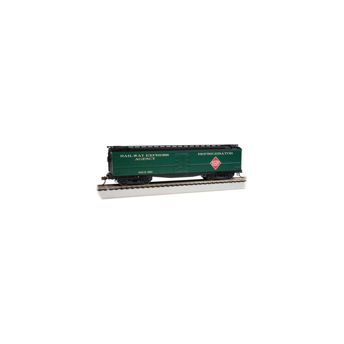 50′ Wood Express Reefer - Ready to Run -- Railway Express Agency 350 (Pullman Green, black, red), HO, Bachmann Industries 7570