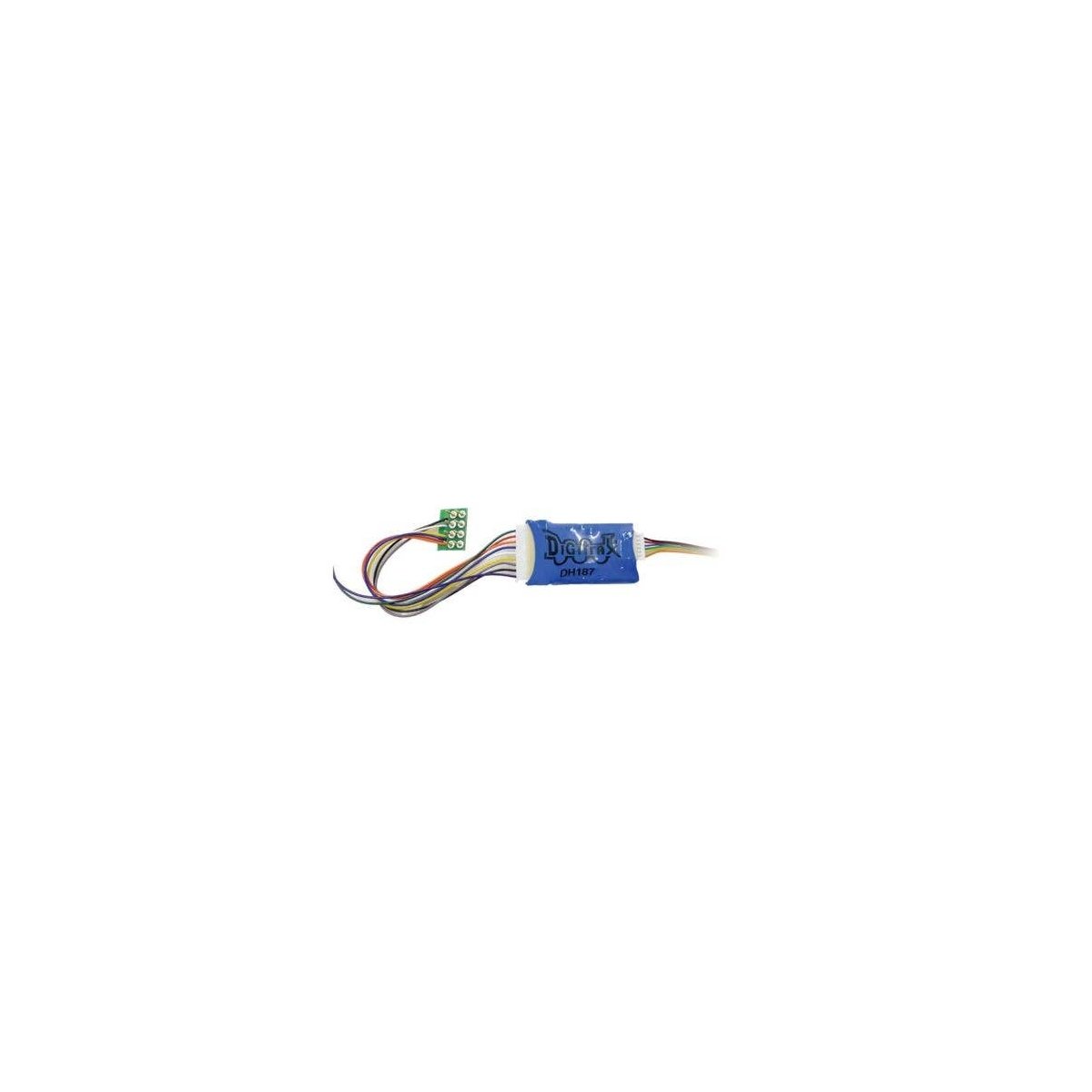 DH127D Series 7 Mobile DCC Control Decoder -- 8-Pin Medium Plug 1A/2A Peak, 8 FX7 Functions, 3.2′ Wire, HO, Digitrax DH187P