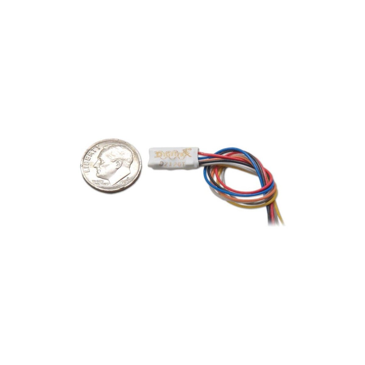 DZ126T Tiny Series 6 Control Decoder -- 2 Functions, Wired, .55 x .28 x .128′ 14 x 7.13 x 3.2, All Scales, Digitrax DZ126T