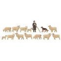 Shepherd with Flock -- Shepherd, Dog, 12 Sheep, HO, Faller Gmbh 151901