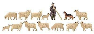 Shepherd with Flock -- Shepherd, Dog, 12 Sheep, HO, Faller Gmbh 151901