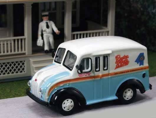 Divco Milk Delivery Truck w/Milkman Figure - Assembled -- Rueter Worth Dairy (blue, white, orange), HO, William Tell Internation
