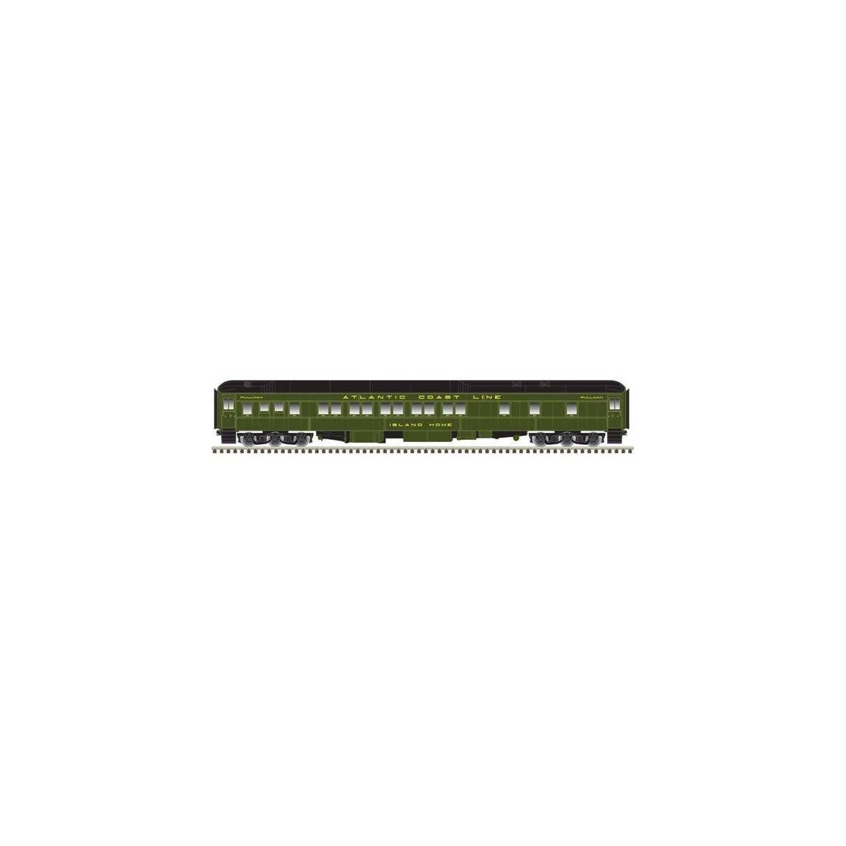 Pullman Heavyweight Plan 3973 10-1-1 Sleeper - Ready to Run -- Atlantic Coast Line La Boheme (green, black), HO, Atlas Model Rai