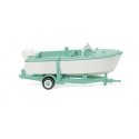 1961-1965 Motor Boat on Trailer - Assembled -- White, Mint Green, HO, Wiking 9503