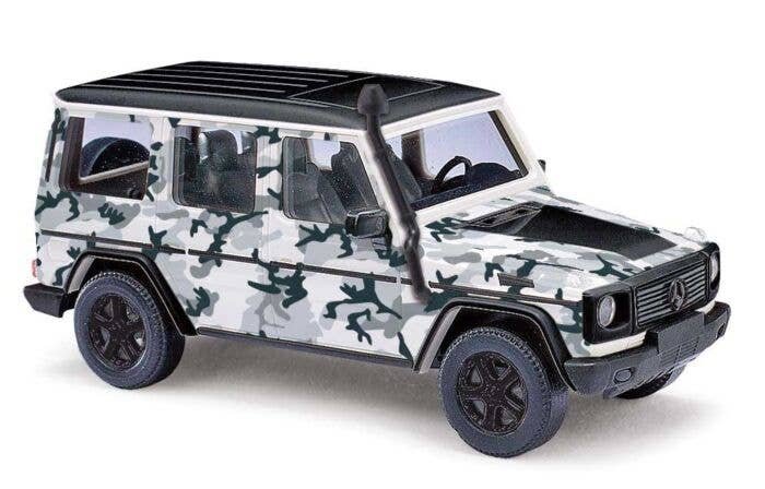 1990 Mercedes-Benz G-Klasse SUV - Assembled -- Crazy in Gray (gray camouflage), HO, Busch Gmbh & Co Kg 51423