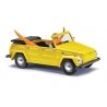 1970 Volkswagen Thing (181 Courier Wagon) - Assembled -- Top Down (yellow w/Driver and Surfboard), HO, Busch Gmbh & Co Kg 52721