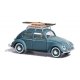 1952 Volkswagen Beetle with Pretzel-Split Rear Window - Assembled -- Blue (with Sled & Toboggan), HO, Busch Gmbh & Co Kg 52911