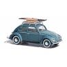 1952 Volkswagen Beetle with Pretzel-Split Rear Window - Assembled -- Blue (with Sled & Toboggan), HO, Busch Gmbh & Co Kg 52911