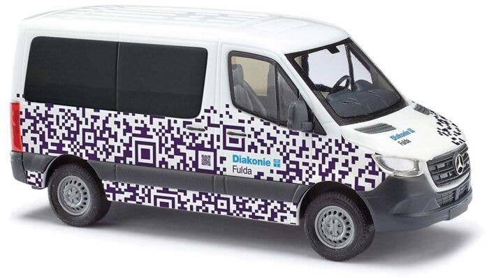2018 Mercedes-Benz Sprinter High-Roof Ambulance - Assembled -- Diakonie Fulda (QR Code Pattern, German Lettering), HO, Busch Gmb