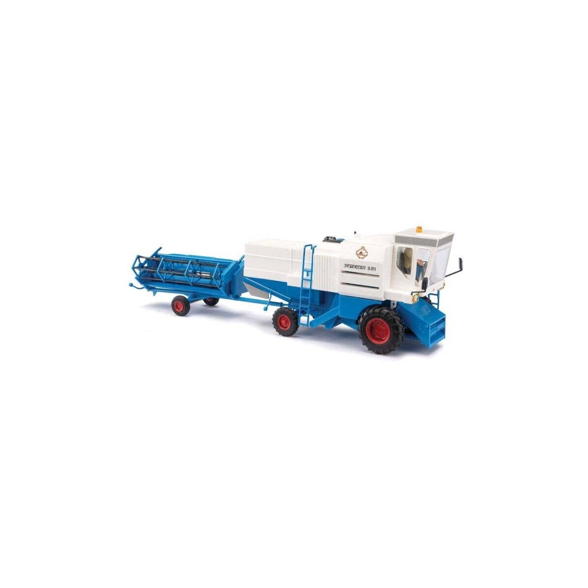 1982 Fortschritt E 514 Farm Combine Head, Trailer and Driver - Assembled -- White, Blue, Red, HO, Busch Gmbh & Co Kg 40176