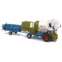 1982 Fortschritt E 514 Farm Combine Head, Trailer and Driver - Assembled -- White, Green, Blue, Red (weathered), HO, Busch Gmbh 