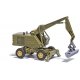 1974 Weimar Mobilbagger T174-2 Rubber-Tired Construction Crane - Assembled -- With Clearing Bucket (green, yellow), HO, Busch Gm