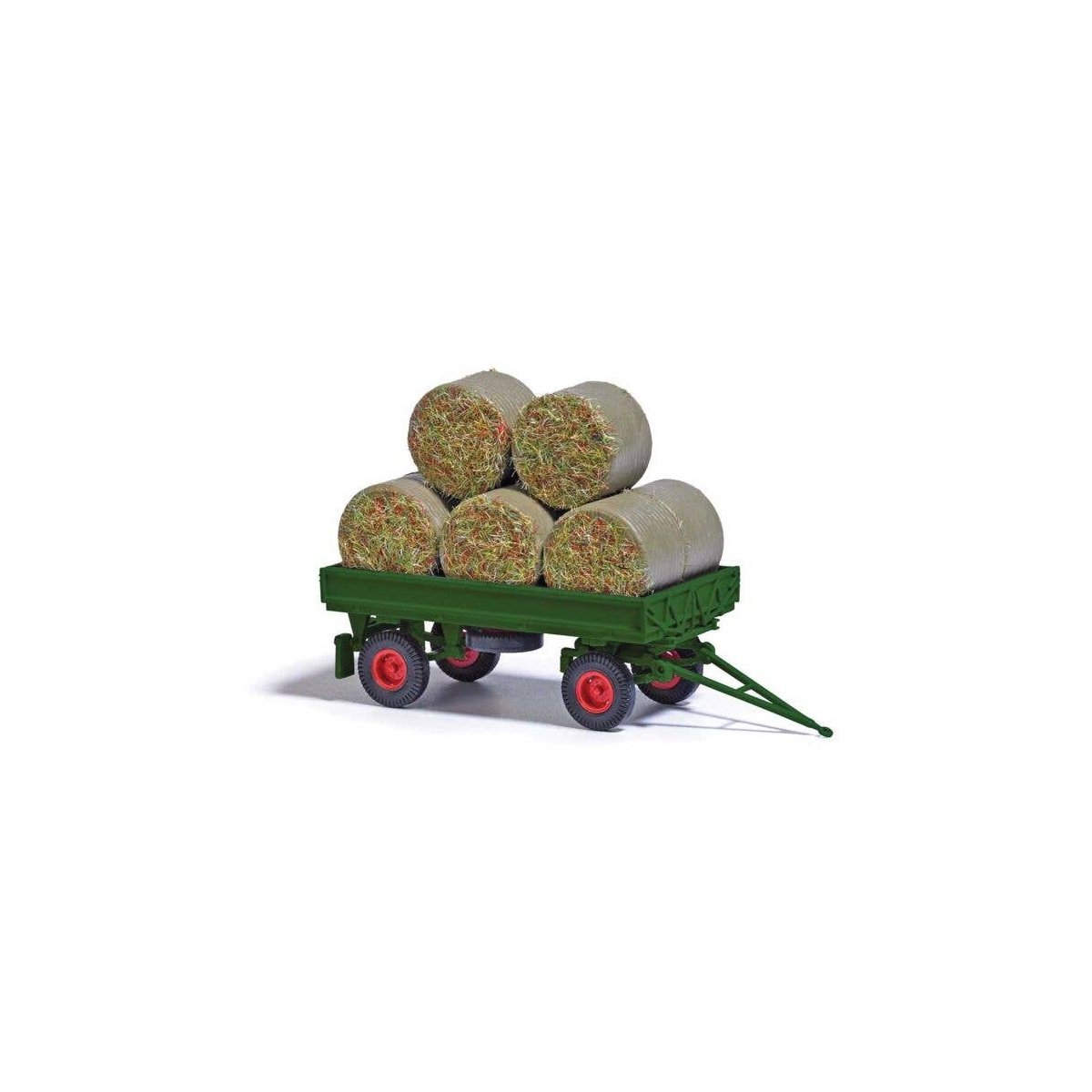 1985 IFA HW 60 Low-Side Farm Trailer w/Hay Bales - Assembled -- Dark Green, HO, Busch Gmbh & Co Kg 53009