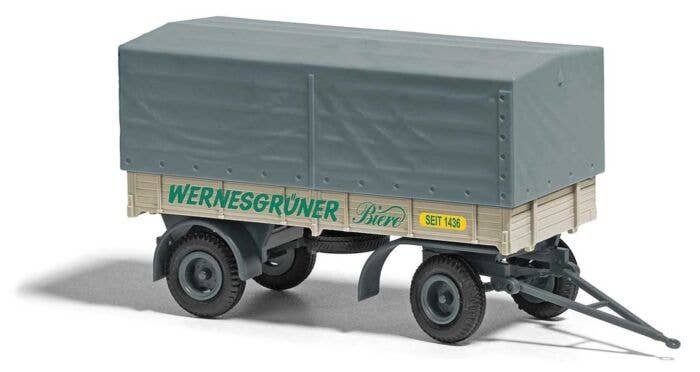 1967 IFA HL 80 Low-Side Farm Trailer withCanvas Cover- Assembled -- Wernesgruner (beige, gray, green, German Lettering), HO, Bus