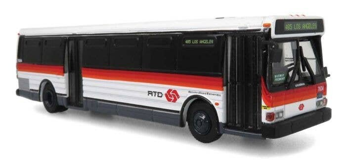Grumman 870 Transit Bus - Assembled -- Los Angeles RTD (white, orange, yellow, black, Destination 485 Los Angeles), HO, Iconic R