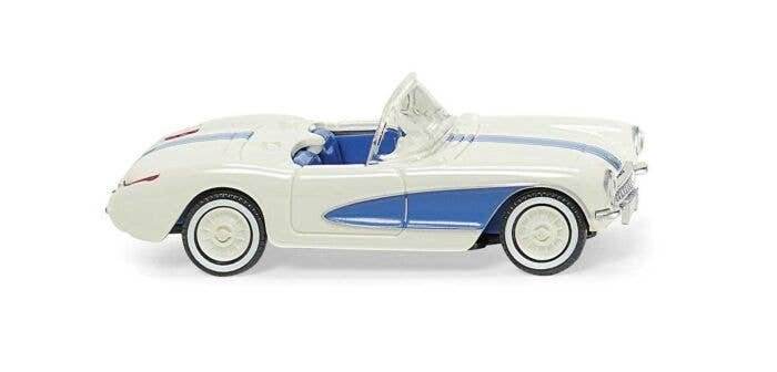 1953-1956 Chevrolet Corvette Convertible - Assembled -- Pearl White, Blue, HO, Wiking 81905