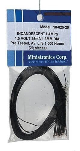 Micro Miniature Lamps 1.5V 25mA 1.2mm Diameter - Clear -- Package of 20, All Scales, Miniatronics Corp. 1802520