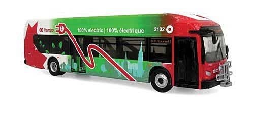 NFI Xcelsior Charge NG Transit Bus -- Ottawa OC Transpo (red, green, white), HO, Iconic Replicas 870337