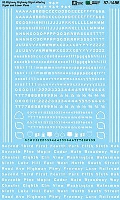 Highway Sign Decal Set -- US Highway, Highway Sign Lettering, Upper & Lower Case, HO, Microscale Industries Inc 871456